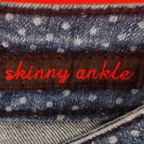 Earl polka dot denim jeans stretchy skinny ankle woman's size 6 - Picture 7 of 10